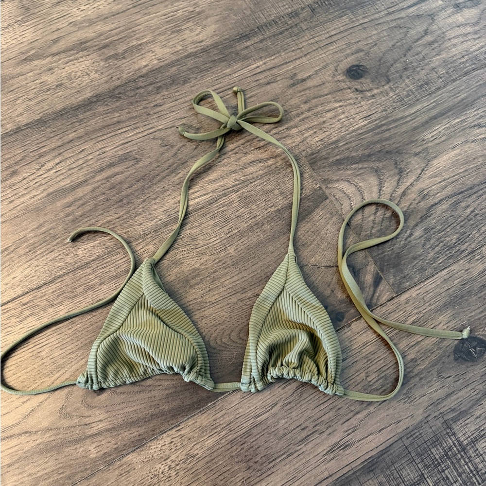 Frankie's Bikinis Olive Ribbed Triangle Top